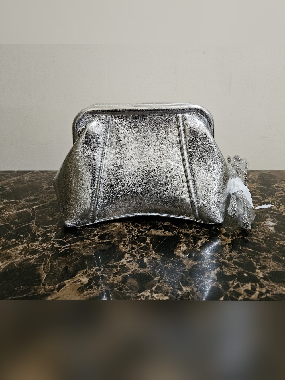 Silver Metallic Chain-Handle Women's Clutch - Picture 2 of 5